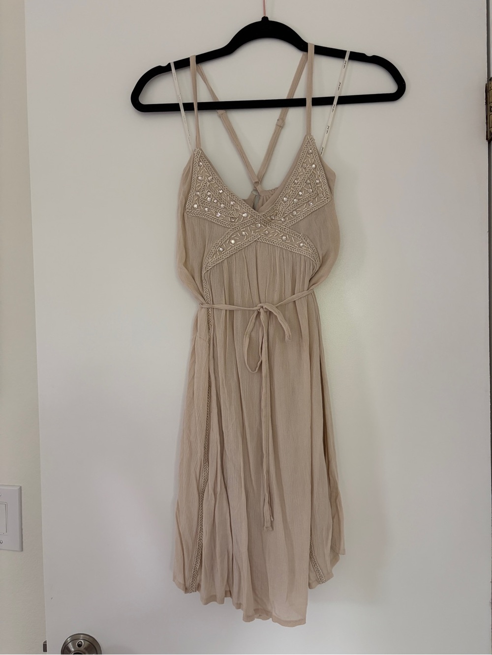 Nikibiki Beige Embellished Midi Dress with Spaghetti Straps